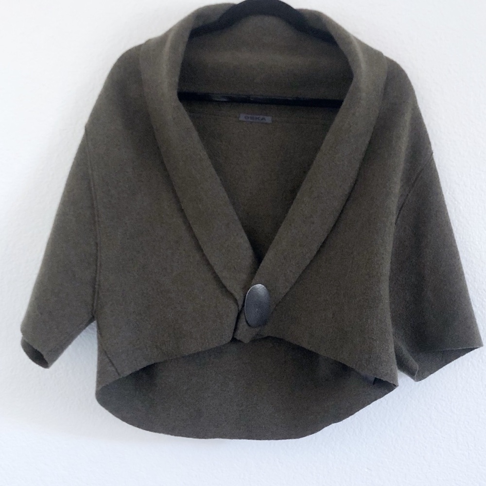 Oska | Moss green wool shrug jacket bolero -- Great gift!